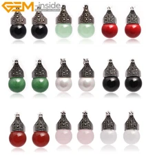 Stud Fashion Jewelry Earrings Silver Ball Marcasite Assorted Gemstone Beads 12mm