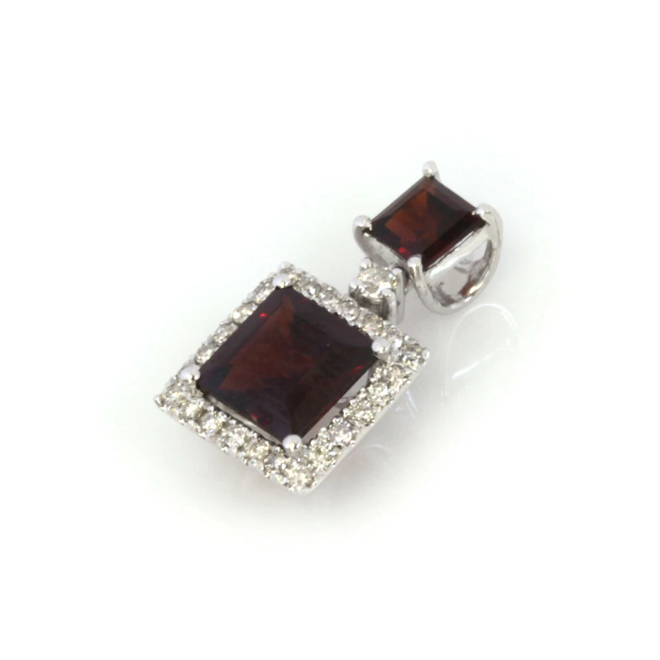 1.65 ctw Natural Red Garnet Diamond Solid 14k White Gold Halo Drop Pendant 15MM - Image 2 of 4