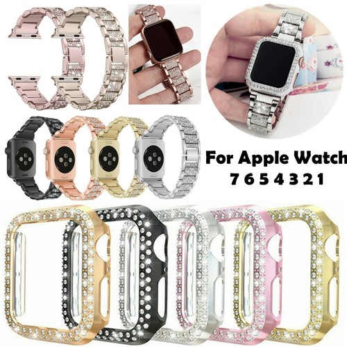 Diamante Acero Inoxidable Banda Correa Estuche Cubierta Set para Apple iWatch 7 6 5 43 - Imagen 2 de 17