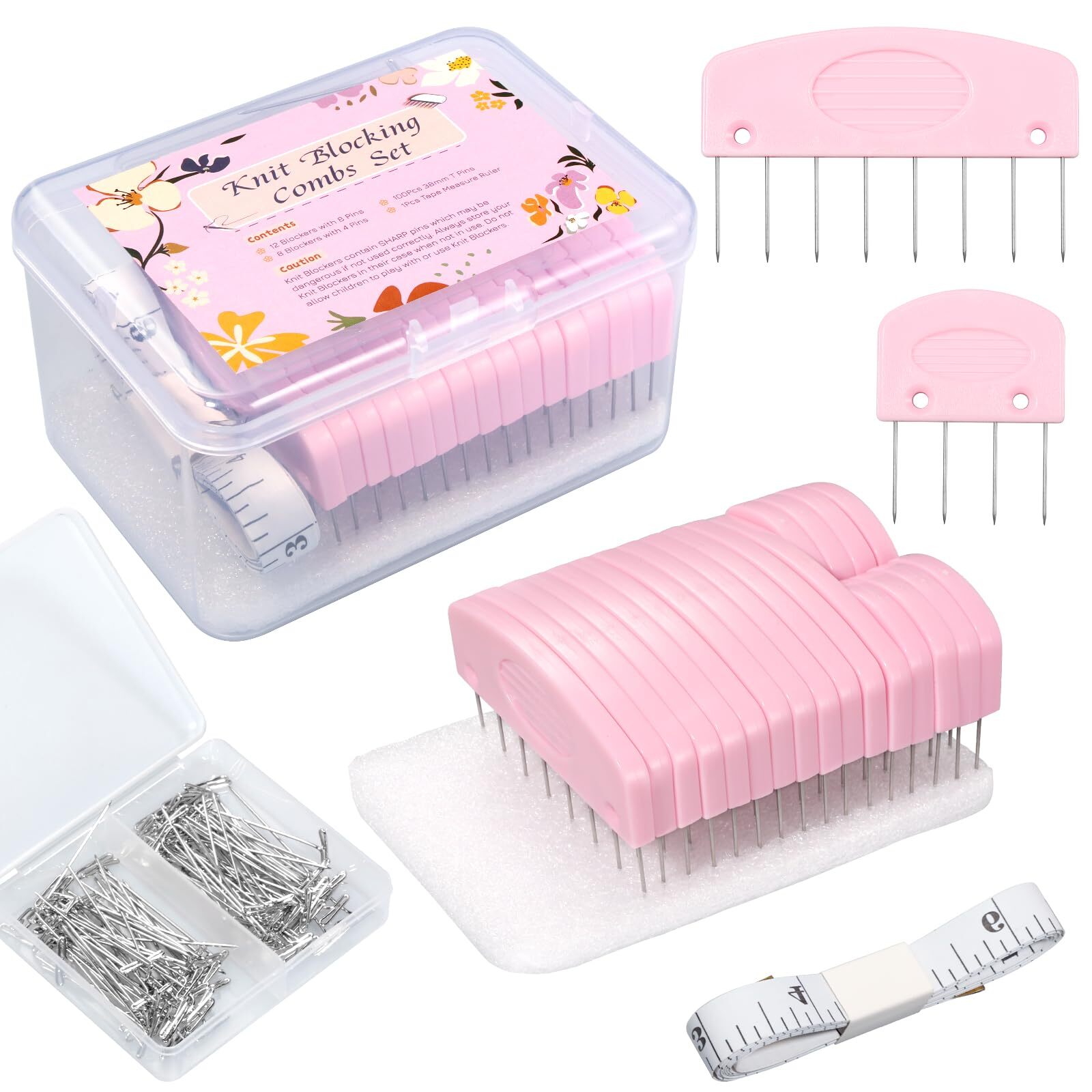 Knit Blocking Pins Kit,20Pcs Knit Blocking Combs,100 T-pins for Blocking Knit...