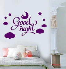 Vinyl Wall Decal Words Quote Good Night Stars Moon Rabbit Stickers (2199ig)