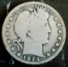 BARBER HALF DOLLAR 1914 S VG+ ORIGINAL