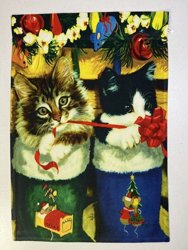 Christmas stockings Kittens holiday garland bow Cat Playing garden flag - MINT