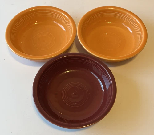 Set of 3 Homer Laughlin Fiestaware Tangerine 7" Soup/Cereal (Orange) (Maroon)