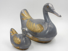 VINTAGE PAIR OF LEAD & BRASS DUCK TRINKET STASH BOXES