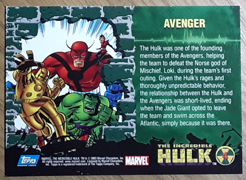 2003 Topps Incredible Hulk Card 4 AVENGER. - Picture 2 of 3
