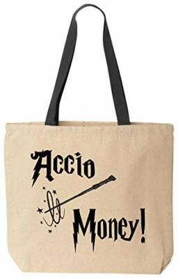 Accio Money Funny Tote Reusable Magical Natural Canvas Bag For Wizard  School Off