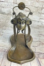 Art Nouveau Cast Bronze Vintage Sunshine  Lady Jewelry Tray Figurine Sculpture