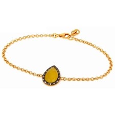Women's Yellow Gold Plated 925 Silver CZ Yellow Moonstone Chain Bracelet