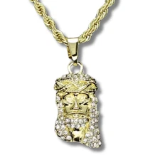 Small Jesus Piece Cz Religious Pendant 14k Gold Plated Rope Religious Necklace