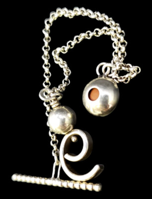 Artisan Made Silver Swirl Toggle Red Evil Eye Bracelet 7 In Unmarked 7g