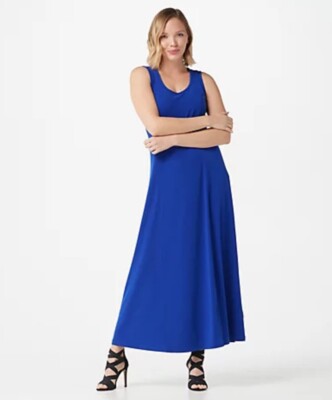 Susan Graver Liquid Knit Sleeveless Maxi Dress Black XXS A303412 | eBay
