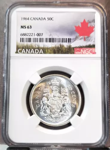 1964 CANADA SILVER 50 CENTS S50C COAT OF ARMS NGC MS 63 MINT STATE GREAT STRIKE