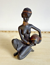 Vintage tribal woman with a jug ornament figurine African Art 4” Tall