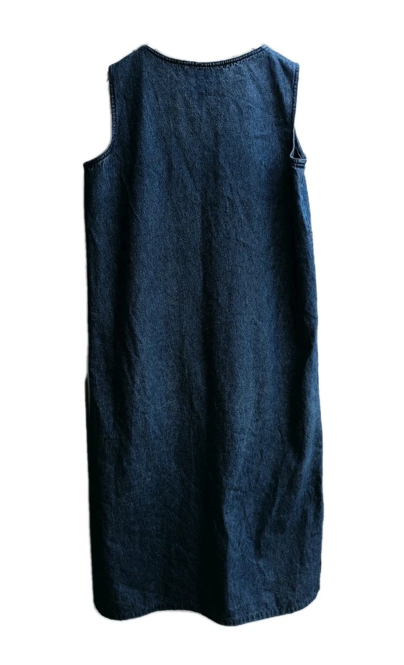 Vestido informal de mezclilla azul grande bordado anexo esquina midi cottagecore para mujer Foto 3 de 4