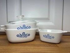 Vintage Corning Ware Blue Cornflower Casserole Set of 3 with One Lid - SCRATCHES