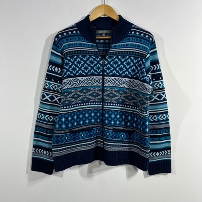 Title Nine Nordic Fair Isle Merino Lambswool Full Zip Knit Sweater Womens XL