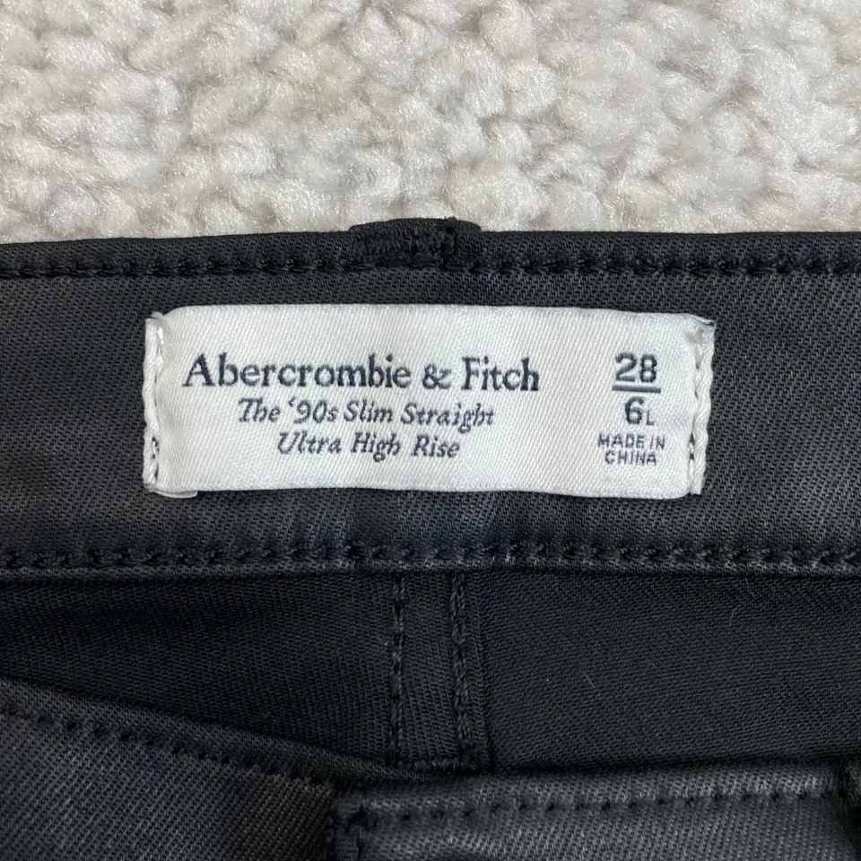 Pantalón Abercrombie & Fitch Años 90 Delgado Recto Ultra HR Negro Cuero Sintético 28/6x32 Foto 3 de 4