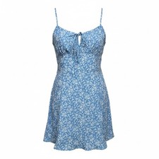 Reformation Blue Floral Mini Dress Size 6 Tie Front Smocked Back Sundress