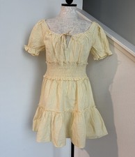 NWT Francesca’s Bethanie Gingham Smocked Waist Yellow Mini Dress Size Medium.