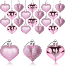 24 PCS Heart Ornaments 3 Different Finishes Heart Shaped Hanging Ornaments Pink