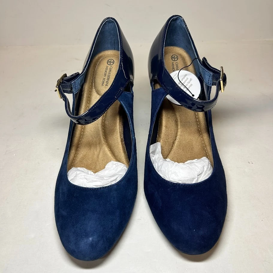 Giani Bernini Womens 7.5 W Navy Blue Velmahl Leather Pumps Heels NIB JO2 - Image 3 of 4