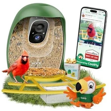  Smart Bird Feeder with Camera, Lifetime Free AI Identify Birds, Peacock Green