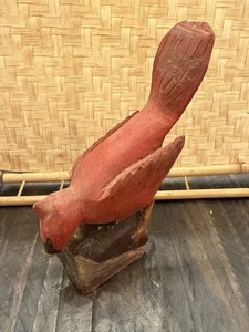 Wooden Cardinal Handcarved Perched On Treestump Hand-painted 7"x4x2