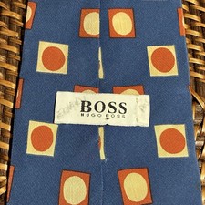 Hugo Boss 100 Silk Tie Polka Dot Geometric Vintage 4  Abstract Italy Blue