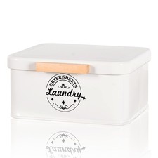 Dryer Sheet Holder with Hinged Lid for Laundry Room Organization. Metal Dryer Sh