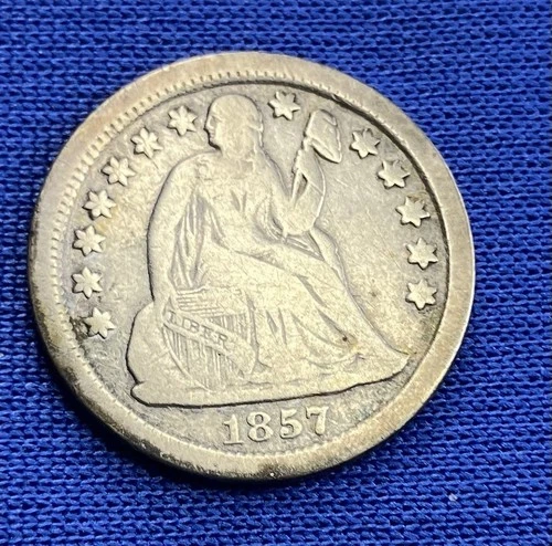1857 US Seated Liberty Dime 90% Silver Very Fine Condition Variety 2 Resumed