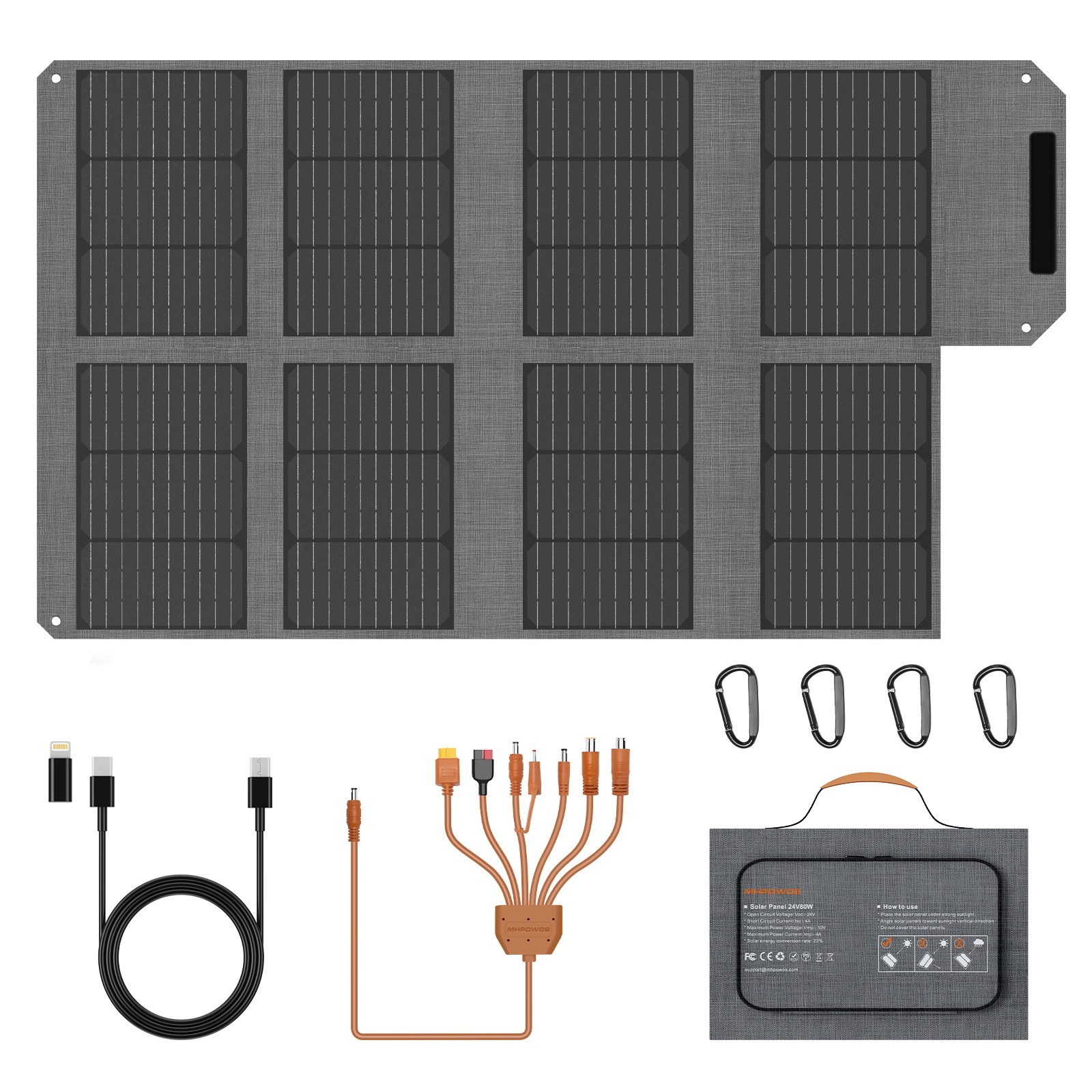 MHPOWOS 80 watt Solar Panel Foldable IP65 Waterproof for Sma