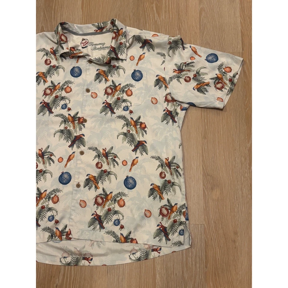 Tommy Bahama Mens Silk Hawaiian Shirt Christmas Birds Ornaments Tropical XXL - Image 4 of 4