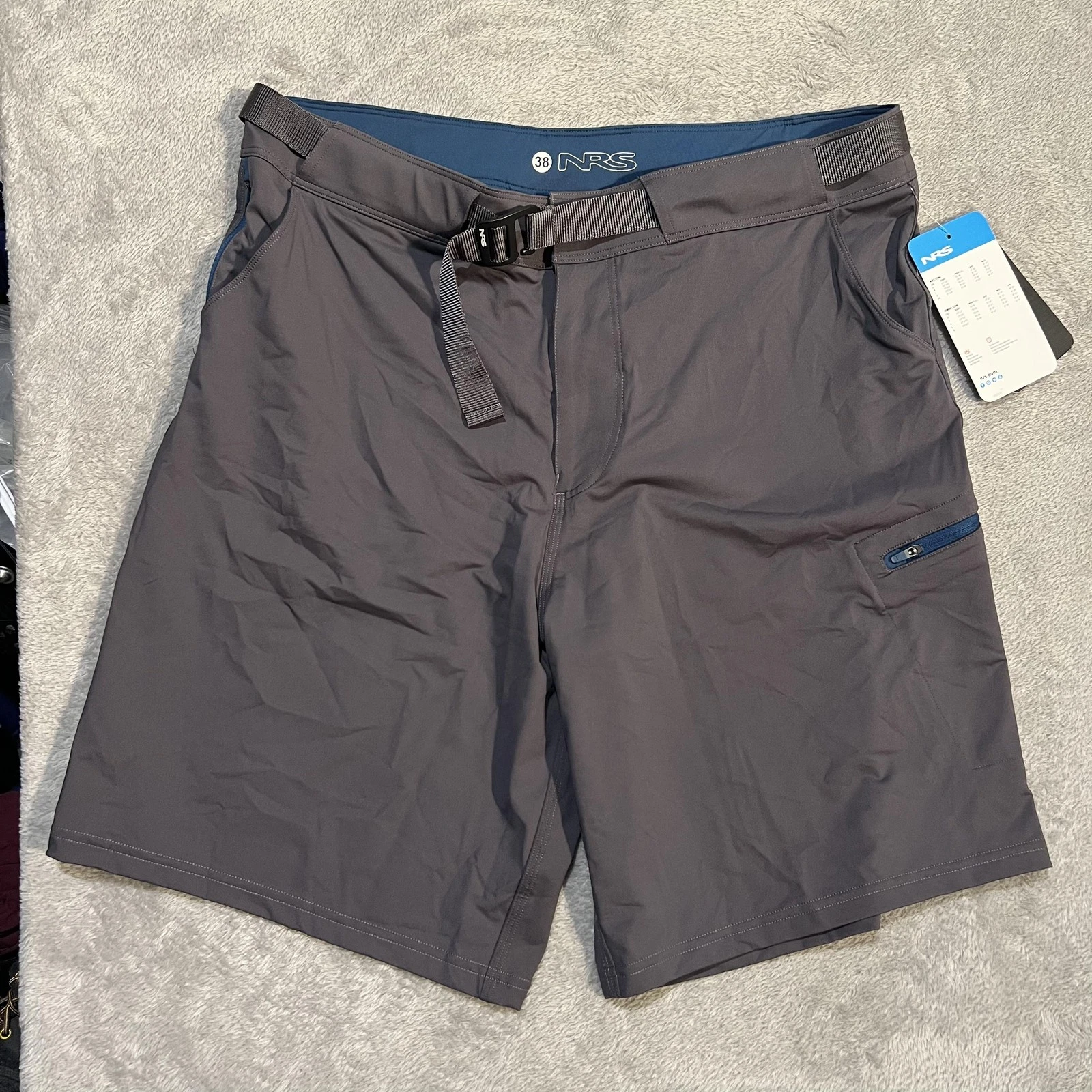 NRS Guide Shorts Mens 38 Gray Gunmetal Belted Cargo Hiking 11" Quick Dry