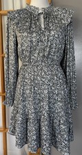 Y2K Gap Tiered A-Line Dress Sz S Blue Gray Ruffles Long Sleeve Party City Modern