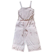 Beach Lunch Lounge Linen Blend Jumpsuit Stripe Wide Leg Vacation Mediterranean