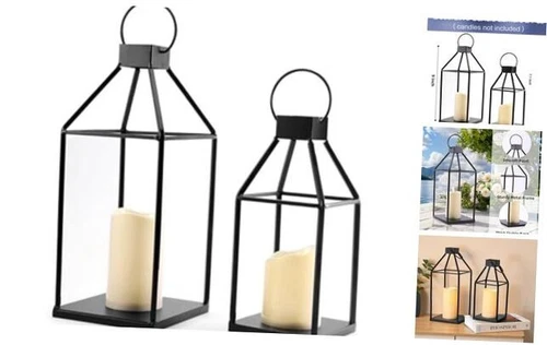 Lanterns Decorative Indoor for Fireplace Decor Black Metal Candle Lantern for - Picture 1 of 8