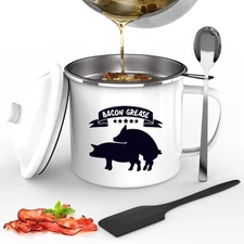 Bacon Grease Container with Strainer - With Food-Grade Silicone Spatula and S...