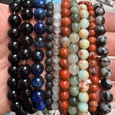 Set of 10 Natural Gemstone Round Beads Strands 15" Sizes 6,8,10 mm 14oz  B18
