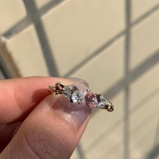 Pink  White Pear Cut CZ Stone Elegant 925 Silver Delicate Wedding Bridal Ring