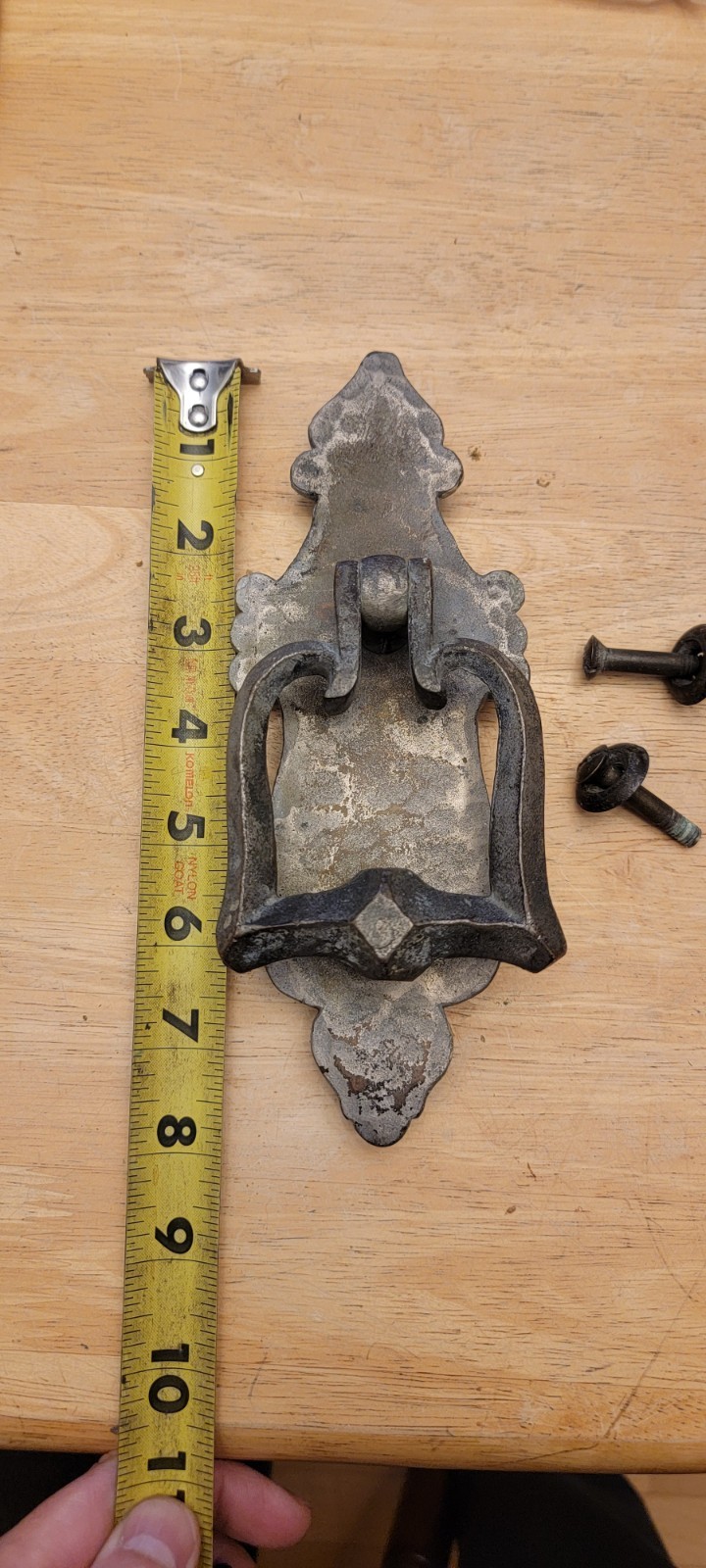 Antique FRONT DOOR KNOCKER Solid Heavy Bronze hammered metal RARE Vintage Unique