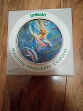 Mermaid Coasters by EarthenArt Pottery Absorbent Made in USA -Set of 4 NOS 3.75"