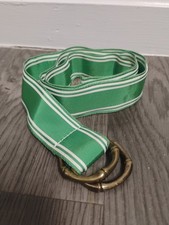 J Crew Women's D Ring Striped Ribbon Belt Green Brass Bamboo D Buckle OSFM