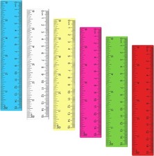 6 Inch Ruler 6Pcs Clear Green, Pink, Blue, Orange, Yellow, and Transparent