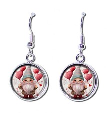 Gnome with Valentine's Day Balloons Handmade Round Resin Dangling Earrings 16mm