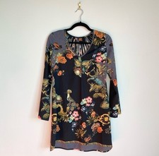 Sara Boo Floral Black Long Sleeve Mini Dress Size Extra Small Women's