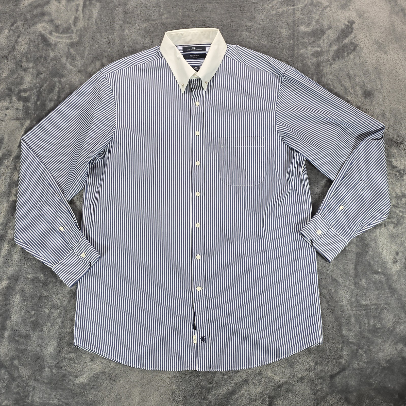 Hart Schaffner Marx Shirt Mens 16.5-35 Blue White Stripe Contrast Pin Collar