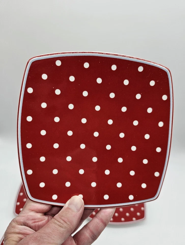 222 Fifth New Country Red With White Polka 5.75" Dishes Lot Of 4 Boho Farmhouse  - Image 2 of 4