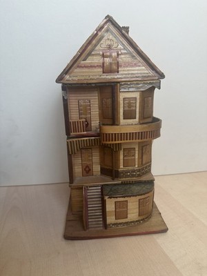 Vintage Handarbeit Holz Haus Schmuckschatulle Volkskunst mehrstöckig