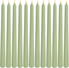 12-Pack Sage Green Taper Candles, 10 Inch Unscented Dripless Candlesticks, Long-